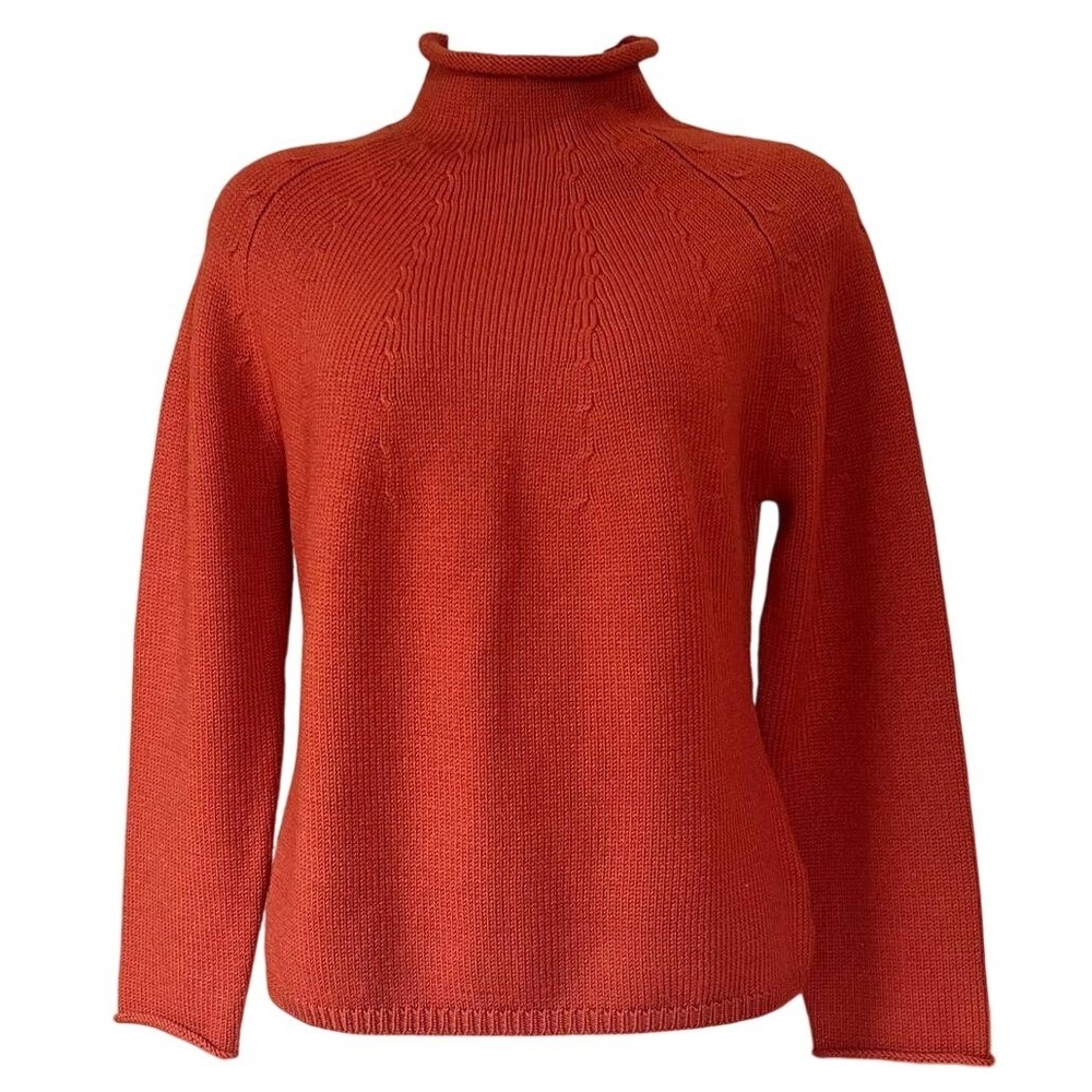 Isda & Co Rust Orange 100% Merino Wool Mock Neck Raglan Sweater Quiet Luxury